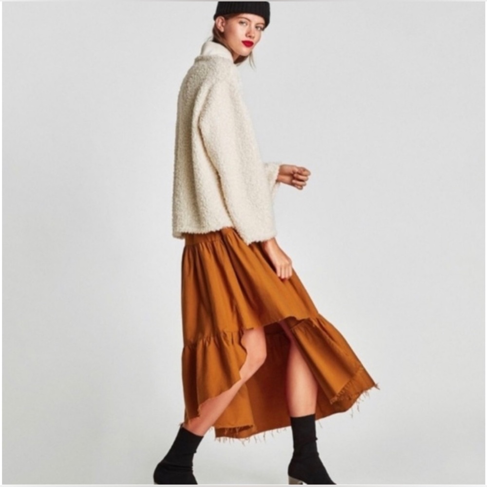 ZARA Maxi Skirt -Deconstructed Tiered Destroyed Burnt Orange Maxi Skirt Size L